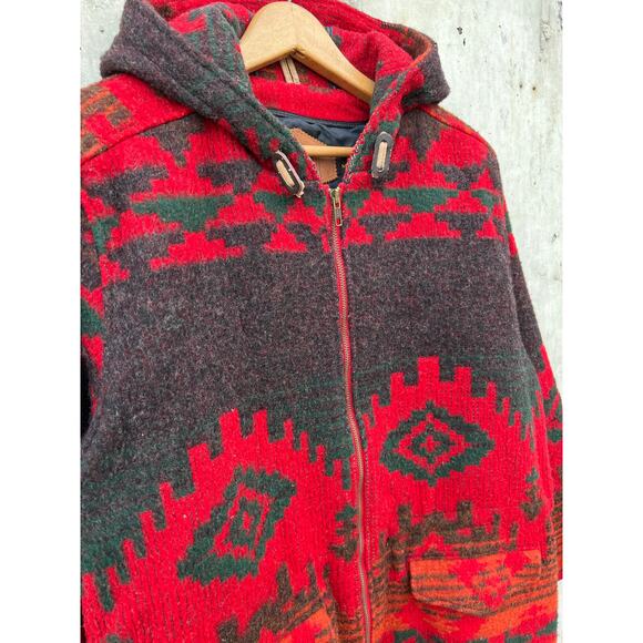 Vintage Woolrich Aztec Southwestern Hooded Wool Chore Coat M Pattern Print Red - Picture 5 of 15